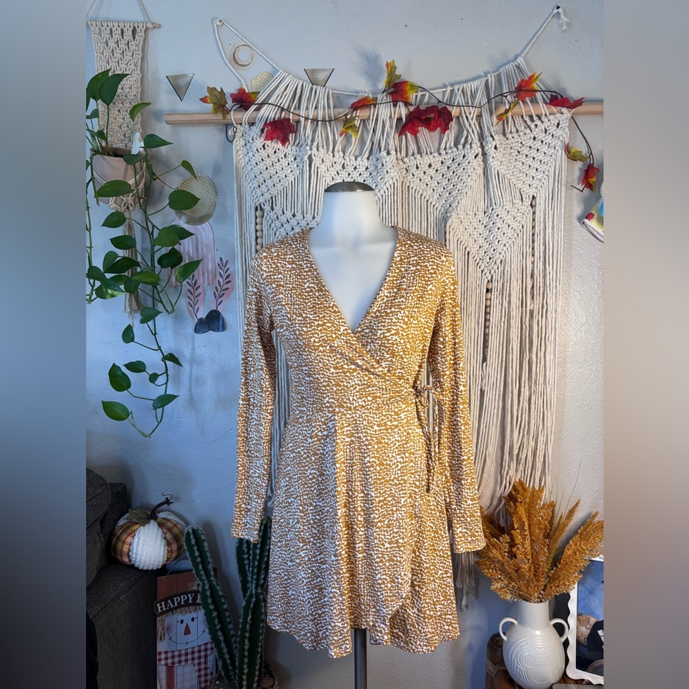 Forever 21 Mustard Long Sleeve Wrap Dress